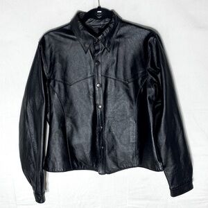 Vintage Bikers Club Black Leather Snap Front Long Sleeve Shirt Jacket L